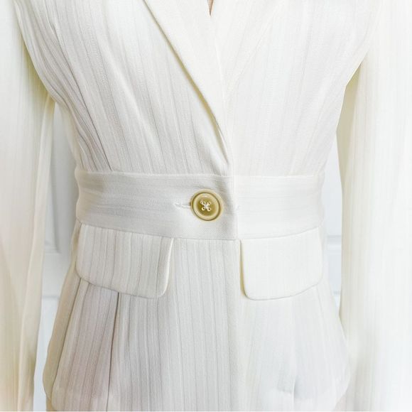 Takara Small Pure White Blazer Single Button Point Collar Texture Stripe Pockets - Picture 4 of 16